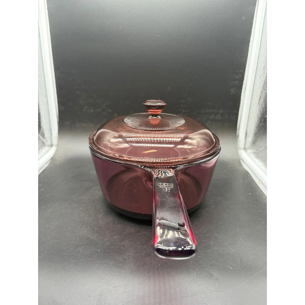 Visions by Corning Cranberry Glass 1.5L Saucepan with Lid V-1.5-B Made in USA